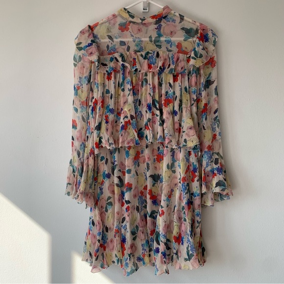 Doen Alette Silk Floral Long Sleeve Mini Dress Fleur Du Matin - Picture 7 of 14